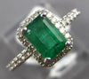 1.52CT DIAMOND & AAA EMERALD 14KT WHITE GOLD EMERALD CUT & ROUND ENGAGEMENT RING