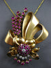 ANTIQUE EXTRA LARGE 5.52CT DIAMOND & AAA RUBY 18KT ROSE GOLD BOW BROOCH PENDANT