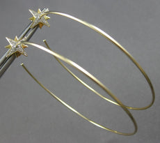 EXTRA LARGE .10CT DIAMOND 14KT YELLOW GOLD 3D STAR FUN HOOP HANGING EARRINGS