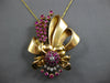 ANTIQUE EXTRA LARGE 5.52CT DIAMOND & AAA RUBY 18KT ROSE GOLD BOW BROOCH PENDANT