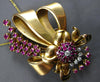 ANTIQUE EXTRA LARGE 5.52CT DIAMOND & AAA RUBY 18KT ROSE GOLD BOW BROOCH PENDANT