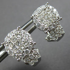 LARGE 1.2CT DIAMOND 18KT WHITE GOLD 3D CLUSTER CIRCULAR CLASSIC CLIP ON EARRINGS