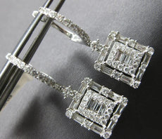 LARGE 1.57CT DIAMOND 18KT WHITE GOLD 3D ROUND & BAGUETTE HUGGIE HANGING EARRINGS