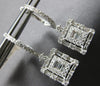 LARGE 1.57CT DIAMOND 18KT WHITE GOLD 3D ROUND & BAGUETTE HUGGIE HANGING EARRINGS