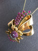 ANTIQUE EXTRA LARGE 5.52CT DIAMOND & AAA RUBY 18KT ROSE GOLD BOW BROOCH PENDANT