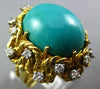ANTIQUE EXTRA LARGE 15.90CT DIAMOND & AAA TURQUOISE 18KT YELLOW GOLD OVAL RING