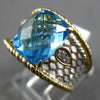 LARGE 3.06CT DIAMOND & AAA BLUE TOPAZ 14KT 2 TONE GOLD CUSHION & ROUND FUN RING
