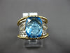 LARGE 3.06CT DIAMOND & AAA BLUE TOPAZ 14KT 2 TONE GOLD CUSHION & ROUND FUN RING