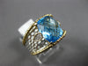 LARGE 3.06CT DIAMOND & AAA BLUE TOPAZ 14KT 2 TONE GOLD CUSHION & ROUND FUN RING