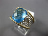 LARGE 3.06CT DIAMOND & AAA BLUE TOPAZ 14KT 2 TONE GOLD CUSHION & ROUND FUN RING