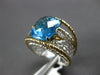 LARGE 3.06CT DIAMOND & AAA BLUE TOPAZ 14KT 2 TONE GOLD CUSHION & ROUND FUN RING