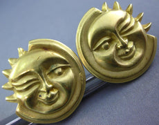 ESTATE LARGE 18KT YELLOW GOLD 3D CLASSIC HAPPY SUN FUN CLIP ON EARRINGS