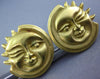 ESTATE LARGE 18KT YELLOW GOLD 3D CLASSIC HAPPY SUN FUN CLIP ON EARRINGS