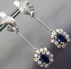 ANTIQUE 2.54CT DIAMOND & AAA SAPPHIRE 18KT WHITE GOLD 3D FLOWER HANGING EARRINGS