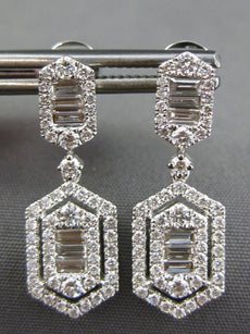 1.20CT DIAMOND 18KT WHITE GOLD ROUND & BAGUETTE HEXAGON CLASSIC HANGING EARRINGS