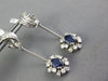 ANTIQUE 2.54CT DIAMOND & AAA SAPPHIRE 18KT WHITE GOLD 3D FLOWER HANGING EARRINGS