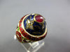ANTIQUE 1.16CT ROSE CUT DIAMOND & AAA RUBY & ENAMEL 22KT YELLOW GOLD FLOWER RING