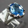 LARGE 1.78CT DIAMOND & AAA BLUE TOPAZ 14K WHITE GOLD OVAL HAMMERED LOOK FUN RING