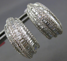 LARGE 2.94CT DIAMOND 18K WHITE GOLD ROUND & BAGUETTE SEMI HOOP HANGING EARRINGS