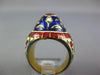 ANTIQUE 1.16CT ROSE CUT DIAMOND & AAA RUBY & ENAMEL 22KT YELLOW GOLD FLOWER RING