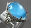 LARGE 4.28CT DIAMOND & AAA BLUE SHELL TOPAZ 14KT WHITE GOLD PEAR SHAPE FUN RING