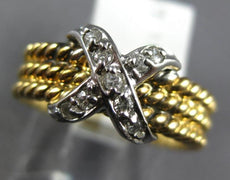ESTATE .14CT DIAMOND 14KT WHITE & YELLOW GOLD 3D MULTI ROW ROPE X LOVE RING