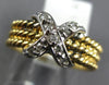 ESTATE .14CT DIAMOND 14KT WHITE & YELLOW GOLD 3D MULTI ROW ROPE X LOVE RING