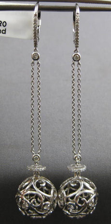 LARGE .32CT DIAMOND 14K WHITE GOLD DOME SHAPE OPEN FILIGREE FUN HANGING EARRINGS