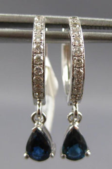 1.31CT DIAMOND & AAA SAPPHIRE 14K WHITE GOLD PEAR SHAPE & ROUND HANGING EARRINGS