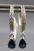 1.31CT DIAMOND & AAA SAPPHIRE 14K WHITE GOLD PEAR SHAPE & ROUND HANGING EARRINGS