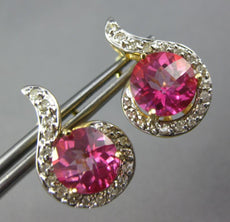 4.45CT DIAMOND & AAA PINK QUARTZ 14KT YELLOW GOLD ROUND CLIP ON HANGING EARRINGS
