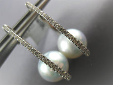 ESTATE LARGE .55CT DIAMOND & AAA SOUTH SEA PEARL 18K WHITE GOLD 3D HOOP EARRINGS