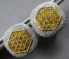 LARGE 1.74CT WHITE & CANARY DIAMOND 18KT YELLOW GOLD 3D HEXAGON CLIP ON EARRINGS