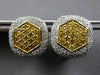 LARGE 1.74CT WHITE & CANARY DIAMOND 18KT YELLOW GOLD 3D HEXAGON CLIP ON EARRINGS