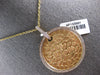 LARGE .43CT DIAMOND 14KT YELLOW GOLD CIRCULAR HAMMERED LOOK FUN FLOATING PENDANT