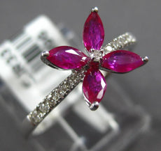 .62CT DIAMOND & AAA RUBY 14KT WHITE GOLD MARQUISE 4 LEAF CLOVER FLOWER LOVE RING