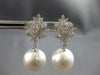 LARGE .80CT DIAMOND & AAA SOUTH SEA PEARL 18K WHITE GOLD FLORAL HANGING EARRINGS