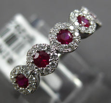 .57CT DIAMOND & AAA RUBY 18KT WHITE GOLD CLASSIC 5 STONE HALO ANNIVERSARY RING