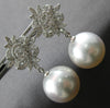 LARGE .80CT DIAMOND & AAA SOUTH SEA PEARL 18K WHITE GOLD FLORAL HANGING EARRINGS