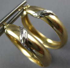 ESTATE 14KT TWO TONE GOLD 3D CLASSIC DIAMOND CUT HOOP HANGING EARRINGS #26992