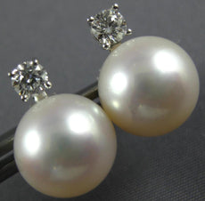 LARGE .41CT DIAMOND & AAA SOUTH SEA PEARL 14K WHITE GOLD 3D STUD EARRINGS #26982