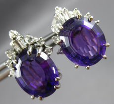 LARGE 10.50CT DIAMOND & AAA AMETHYST 18KT WHITE GOLD 3D OVAL CLIP ON EARRINGS