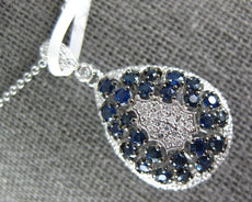 1.04CT DIAMOND & AAA SAPPHIRE 14KT WHITE GOLD CLUSTER TEAR DROP FLOATING PENDANT