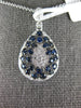 1.04CT DIAMOND & AAA SAPPHIRE 14KT WHITE GOLD CLUSTER TEAR DROP FLOATING PENDANT