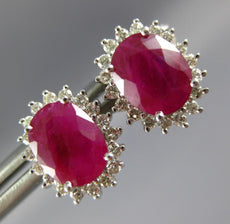 2.64CT DIAMOND & AAA RUBY 14KT WHITE GOLD 3D OVAL & ROUND FLOWER STUD EARRINGS