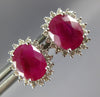2.64CT DIAMOND & AAA RUBY 14KT WHITE GOLD 3D OVAL & ROUND FLOWER STUD EARRINGS