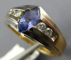 .88CT DIAMOND & AAA TANZANITE 14K YELLOW GOLD 3D MARQUISE & ROUND BEZEL FUN RING