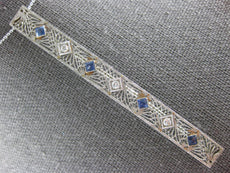 ANTIQUE LARGE .90CT DIAMOND & AAA SAPPHIRE 14KT WHITE GOLD 3D PIN PENDANT #27141