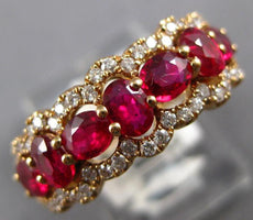 WIDE 1.81CT DIAMOND & AAA RUBY 18KT YELLOW GOLD 3D OVAL & ROUND ANNIVERSARY RING
