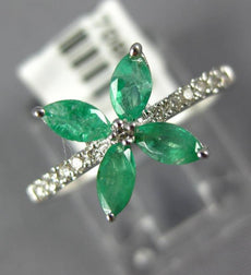 .67CT DIAMOND & AAA EMERALD 14K WHITE GOLD 3D MARQUISE 4 LEAF CLOVER FLOWER RING